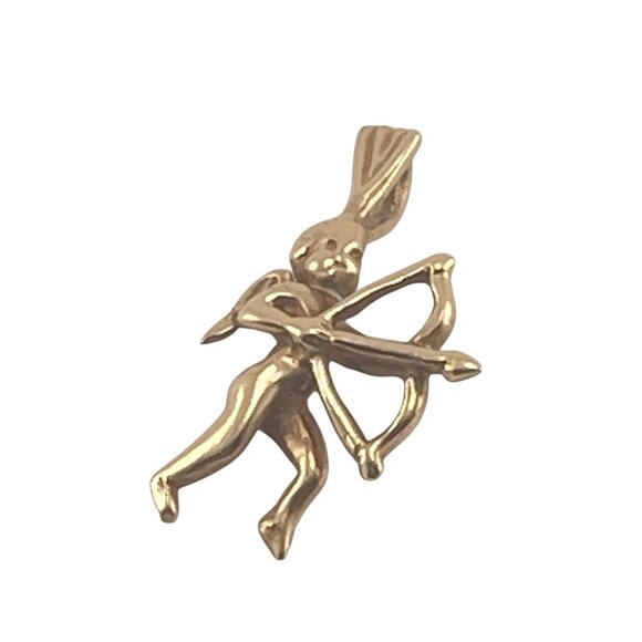 10K Gold Cupid Pendant With Bow & Arrow 3/4" - Picture 1 of 8